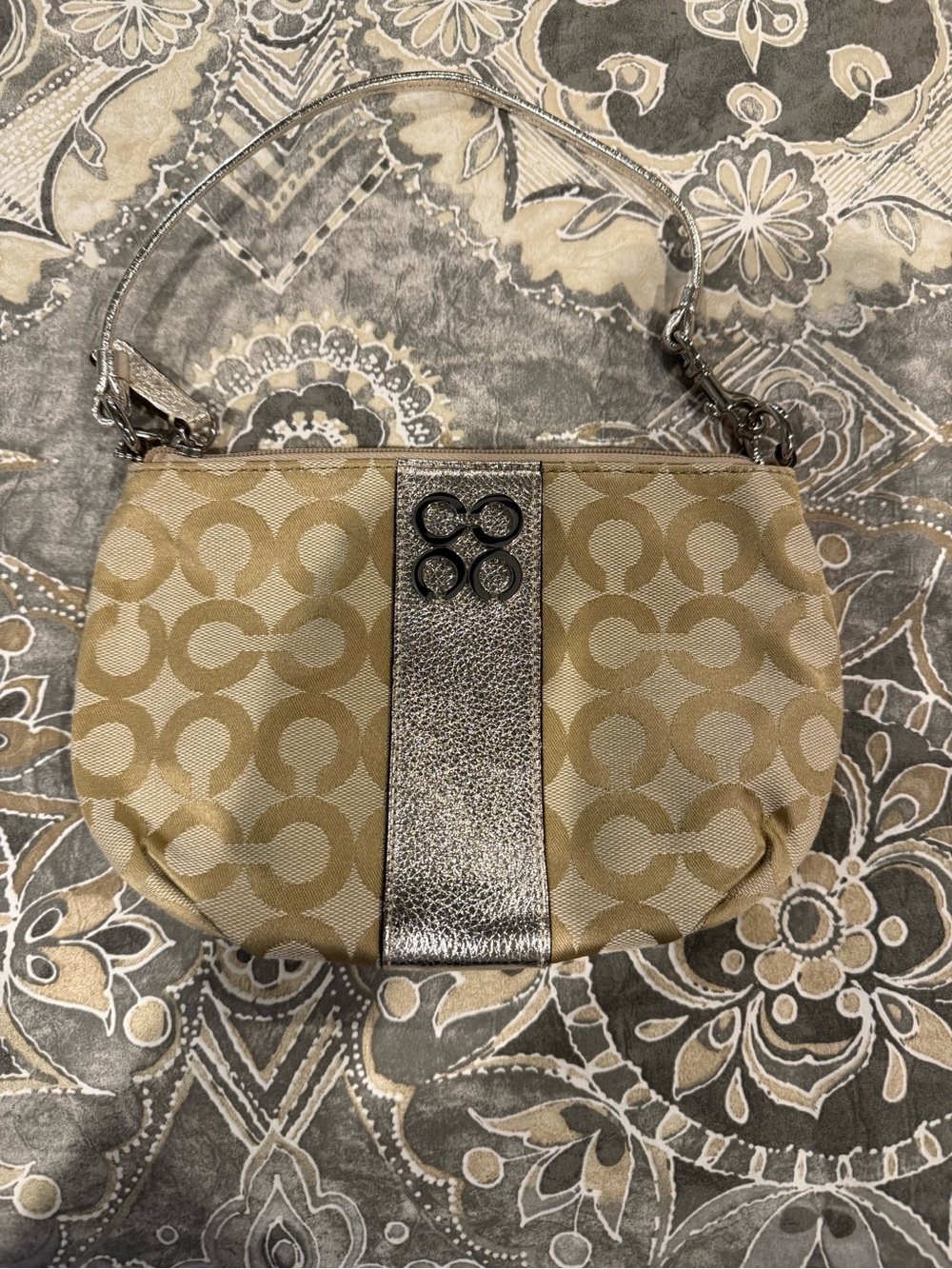 Coach Signature Jacquard Wristlet with Silver Accent wristlet.
